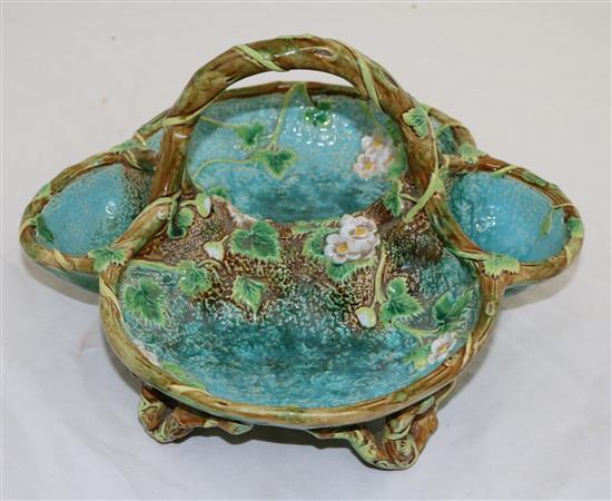 A George Jones majolica four section strawberry basket, late 19th century, width 29cm (11.4in.)